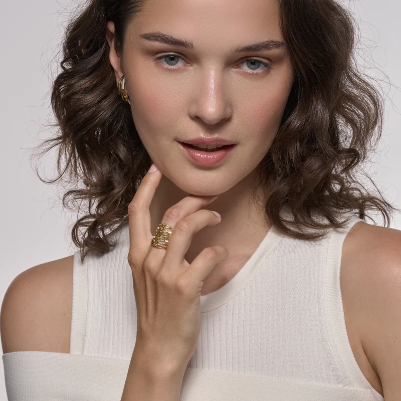 1BU0407-008 [BANGLEUP] Lily Ring - Light Gold Sand White/Blanc Sable #BUP23-LIL-BAG03 (EU)