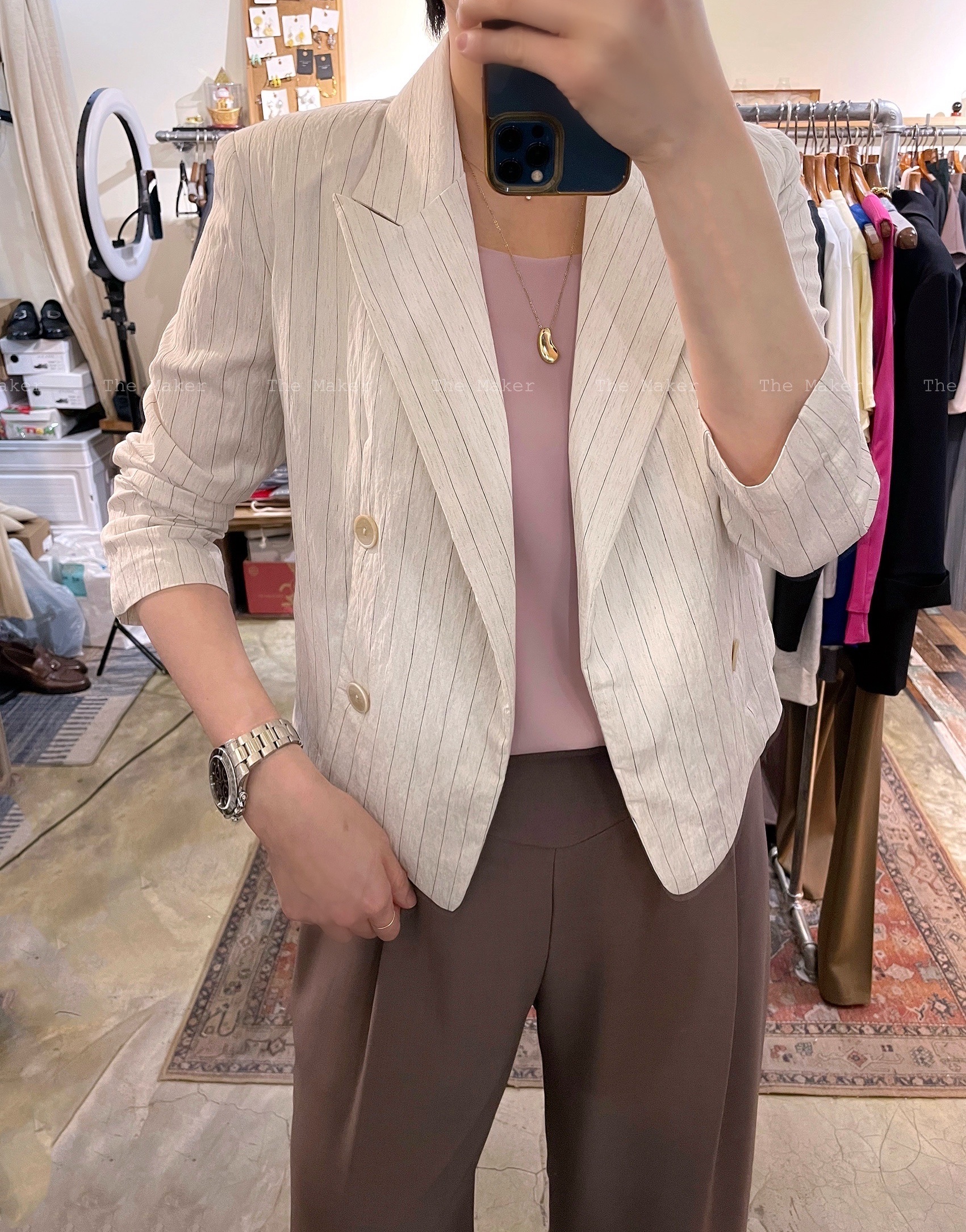 🪽 夏日超薄直紋修腰西裝褸 🪽