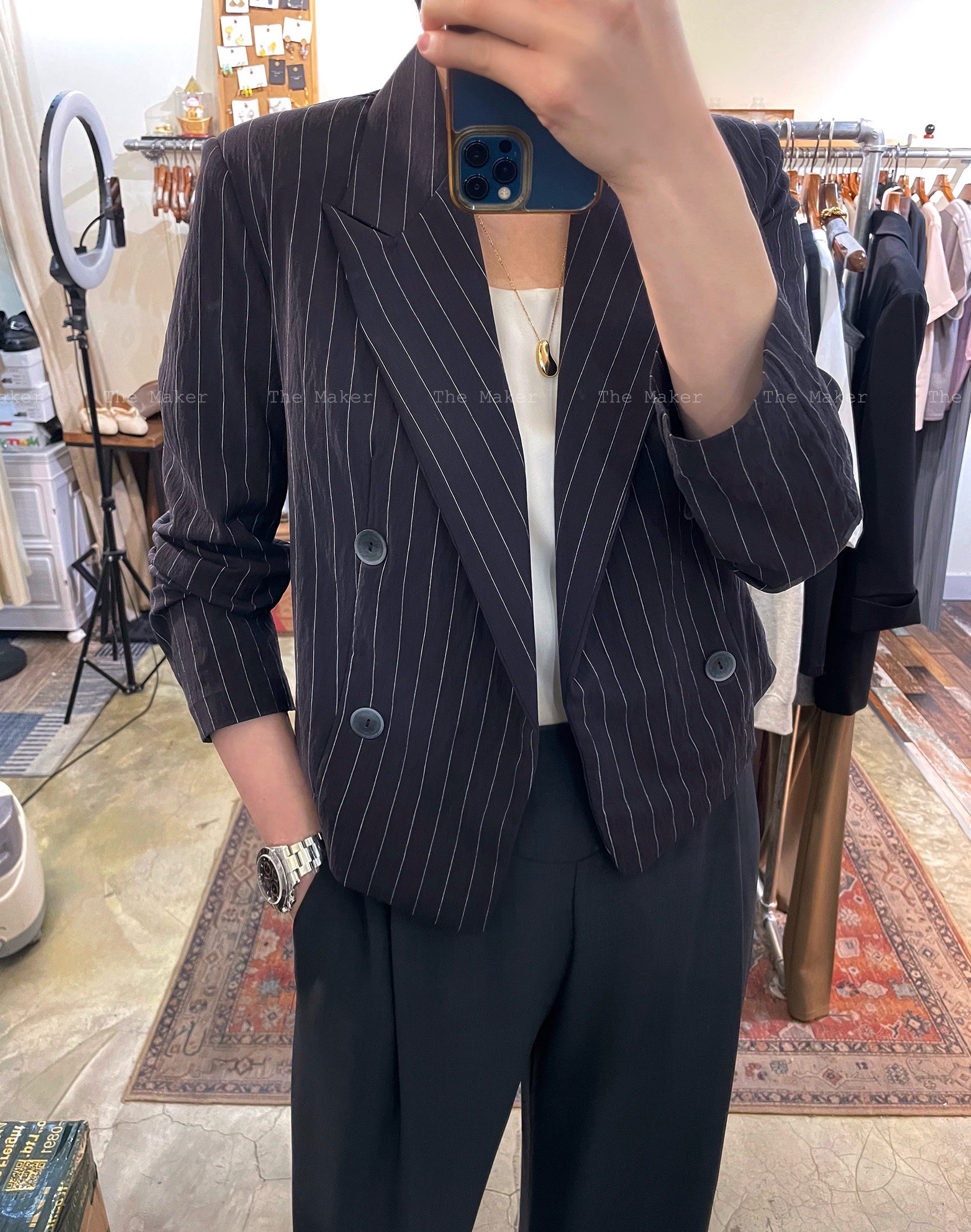 🪽 夏日超薄直紋修腰西裝褸 🪽