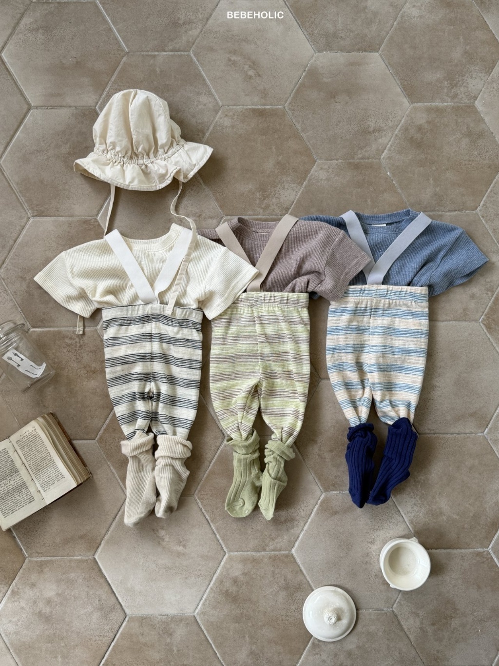 正韓夏bebeholic 嫩嬰三色條紋吊帶褲