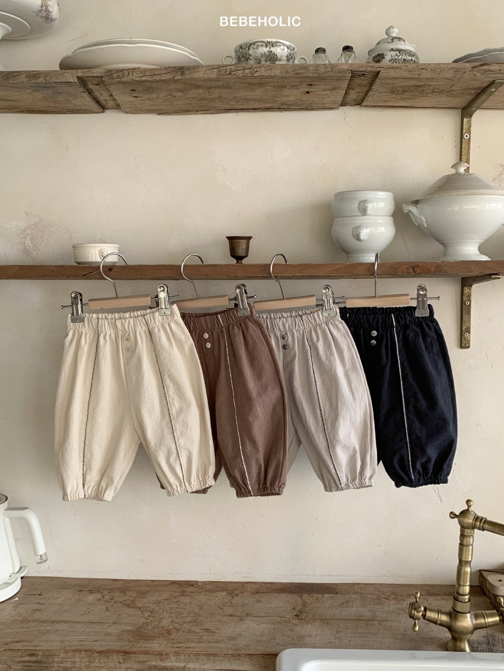 正韓夏bebeholic 嫩嬰切割線四色縮口褲