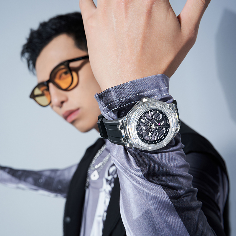 【Mark Fairwhale 馬克菲爾】5920 街頭風格 AP八角 透明  潮流設計  石英 手錶