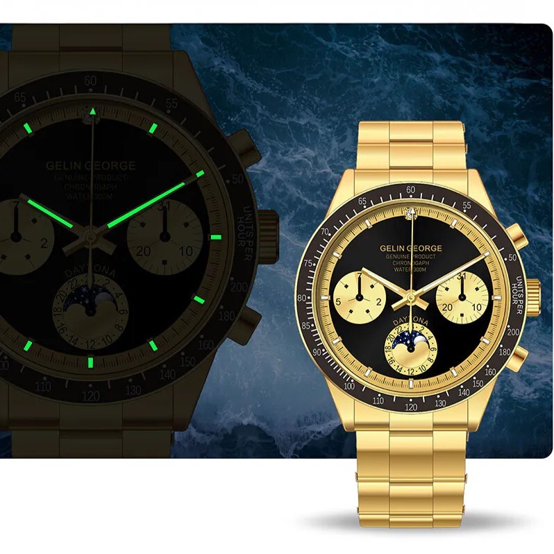 【GELIN GEORGE格林喬治】限量 真三眼 表面含金 晶鑽錶圈 鏤空 機械 手錶 GL-608