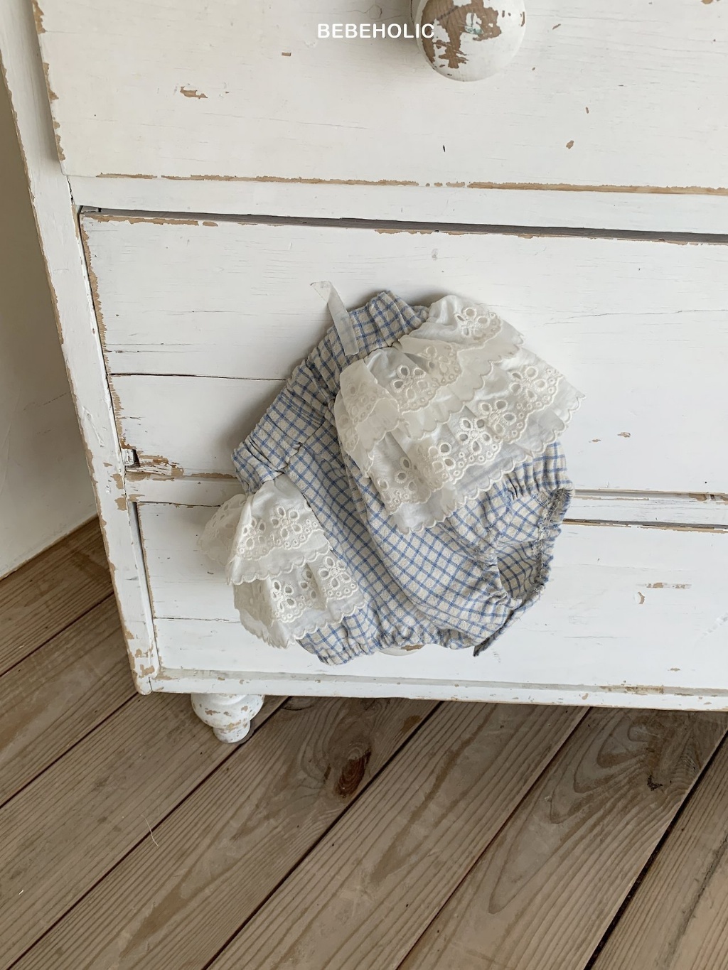 正韓夏bebeholic 嫩嬰格紋蕾絲包屁褲