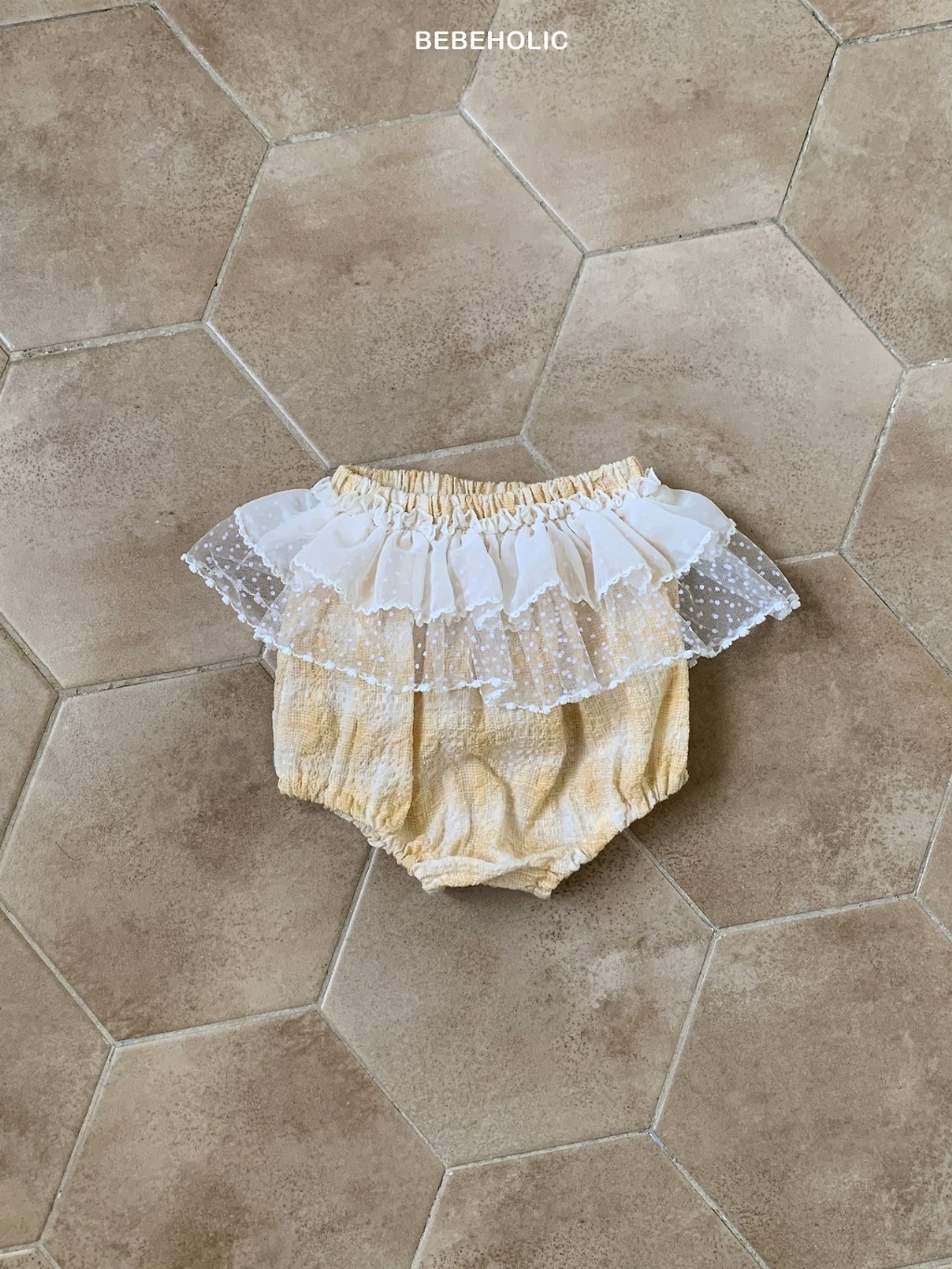 正韓夏bebeholic 嫩嬰大方格蕾絲包屁褲