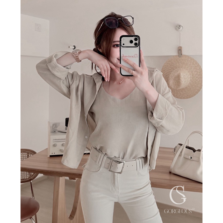 A123「(短款) 紋理防曬襯衫」