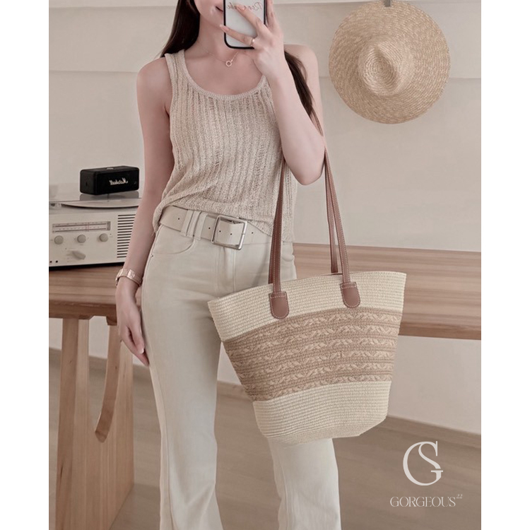 A215「拼⾊⼿⼯編織包」