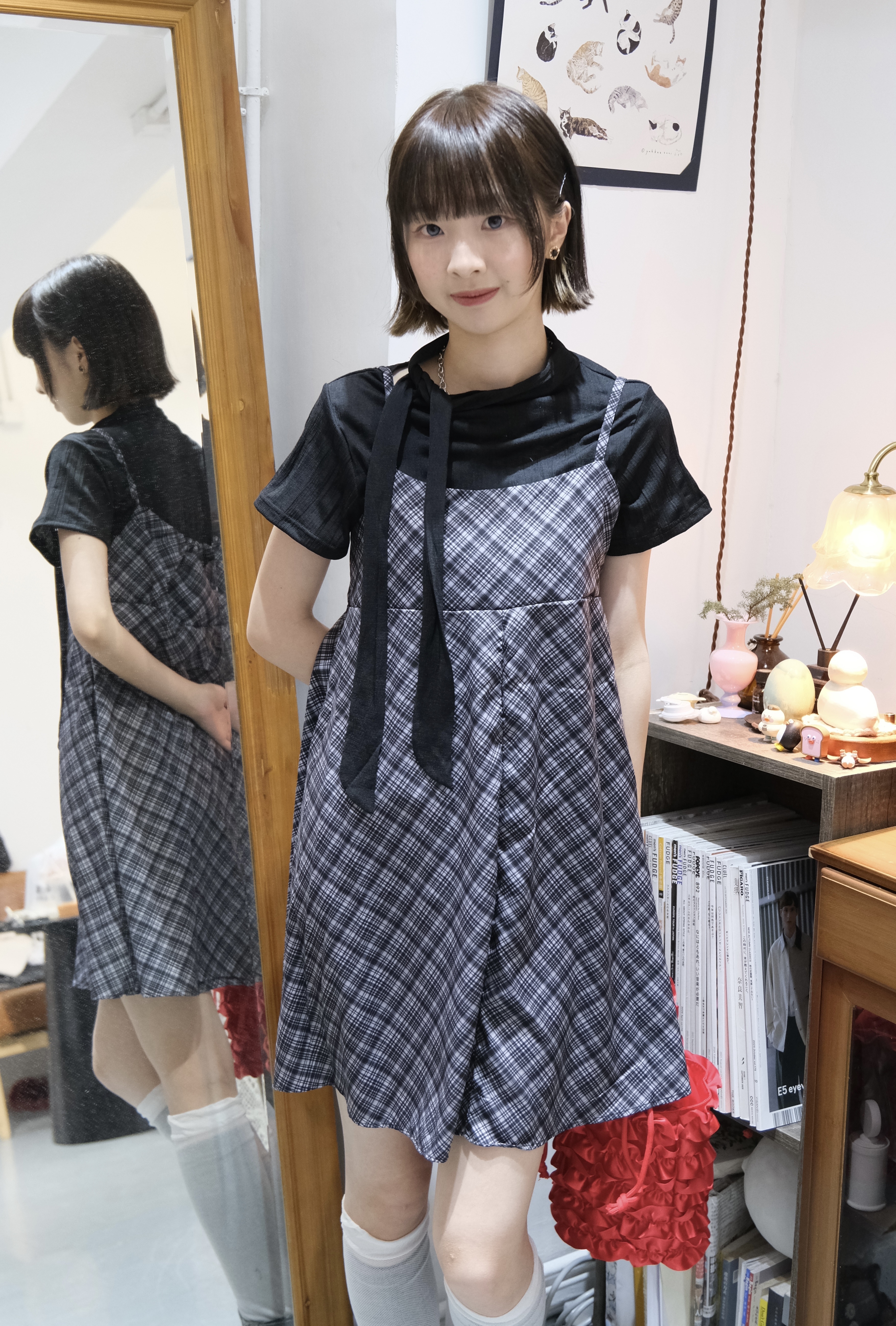 則打結暗紋修身Top