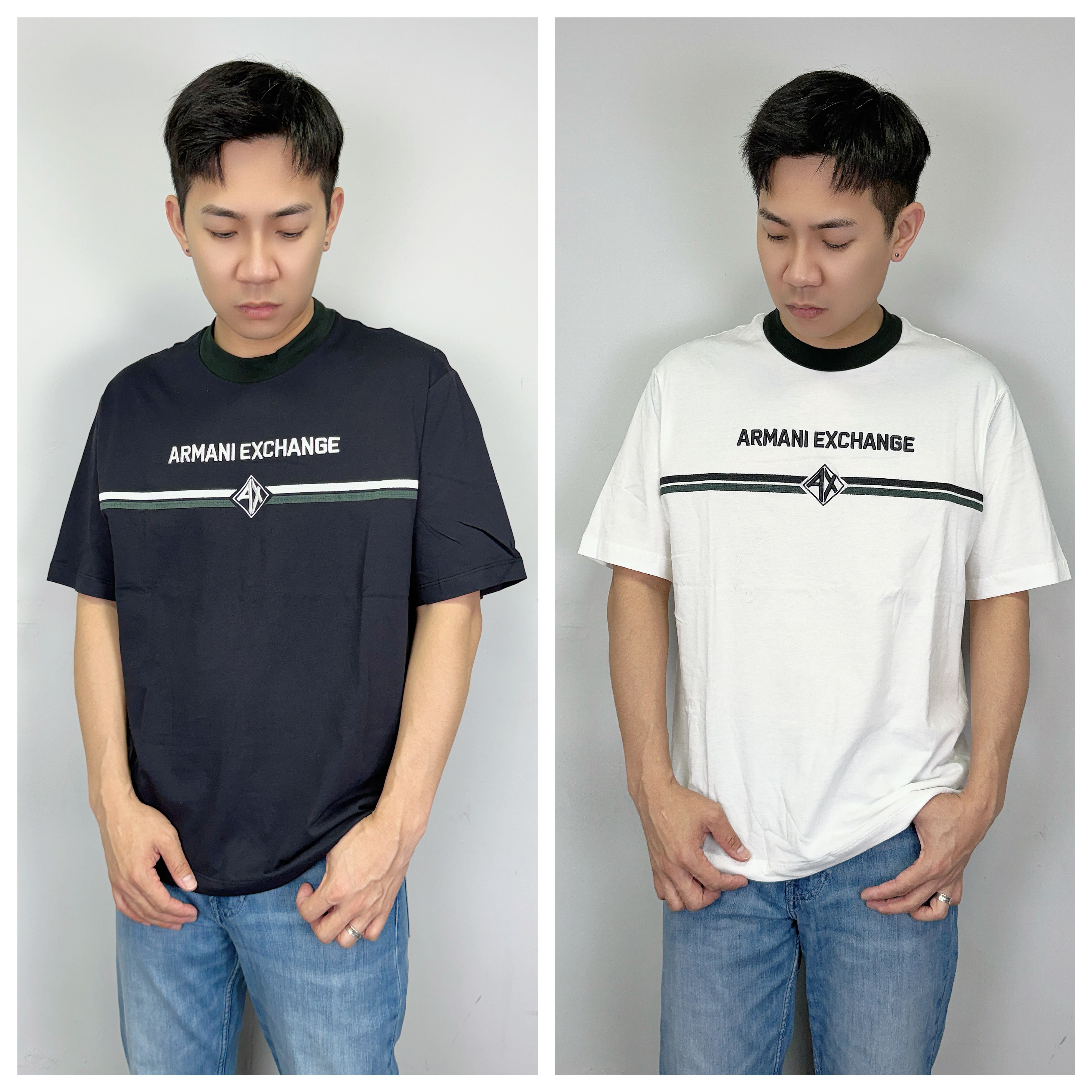 Armani Exchange AX 電繡橫條字母 寬版 短袖上衣 短T