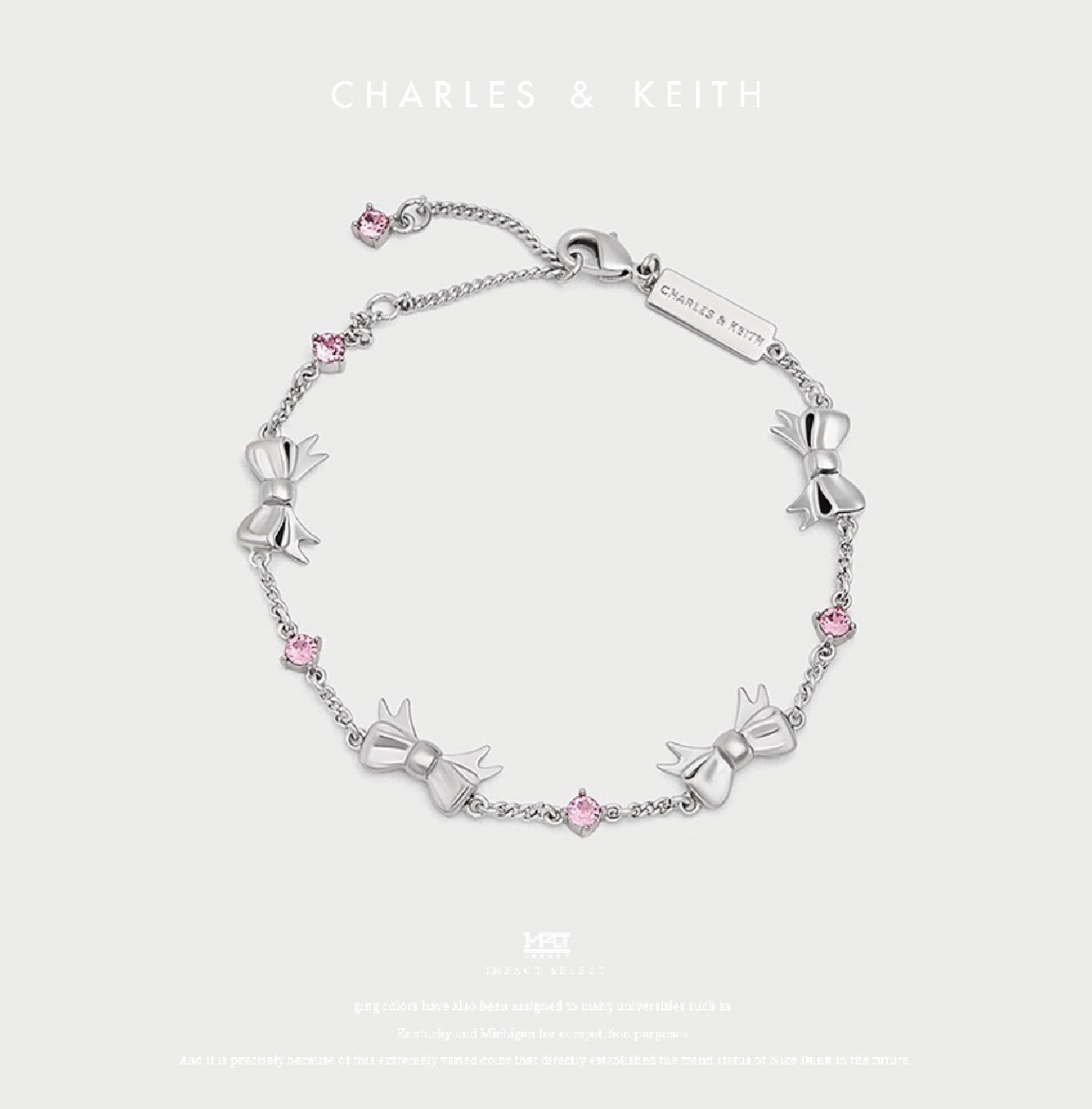 Charles & Keith 小ck 蝴蝶結系列 粉鑽手鍊