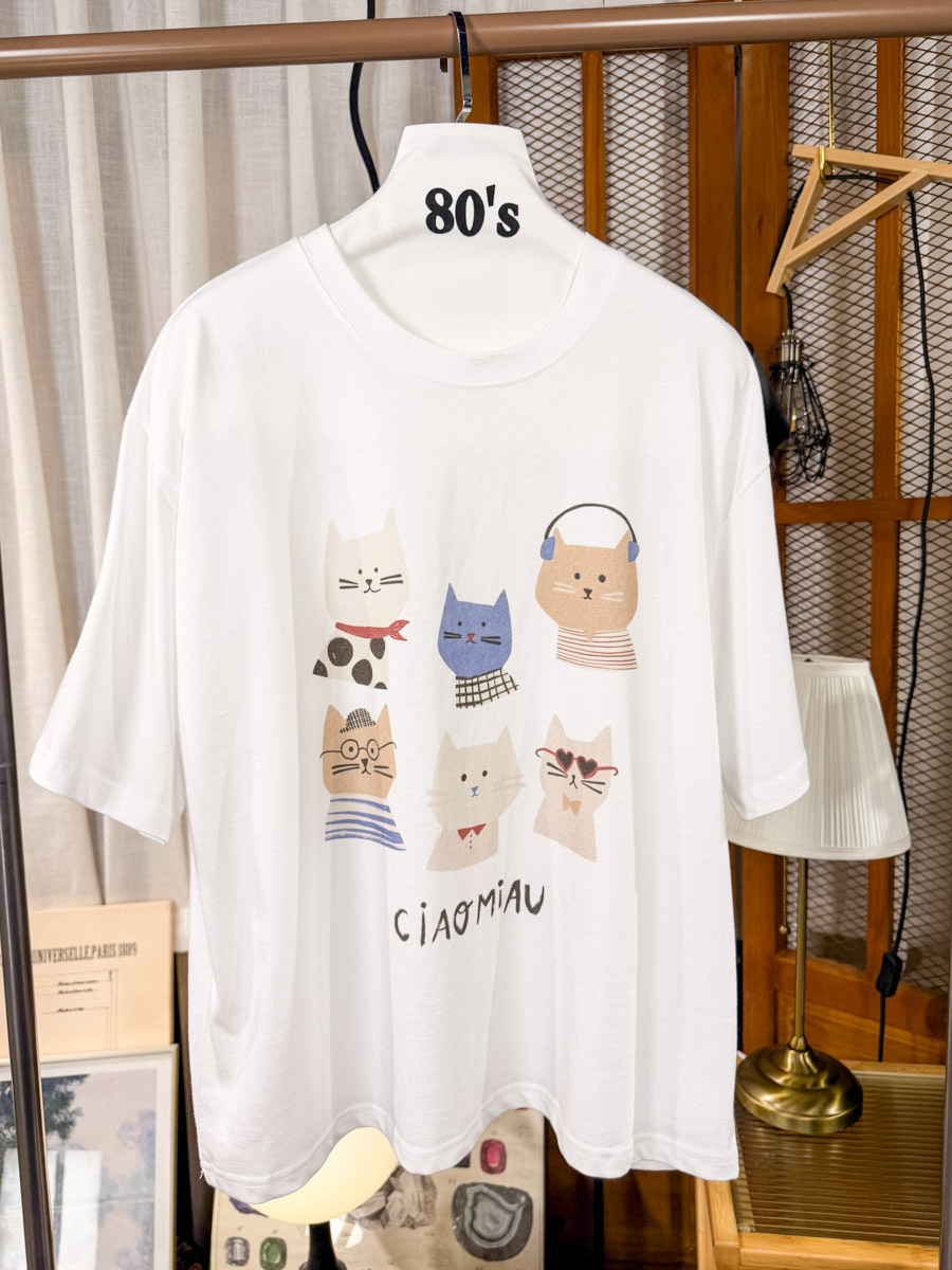 【多買多優惠】【3-7/4滿$1000送禮物】不同貓貓圖案PRINT．COTTON料TOP【不設退換】