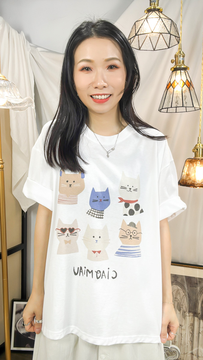 【多買多優惠】【3-7/4滿$1000送禮物】不同貓貓圖案PRINT．COTTON料TOP【不設退換】