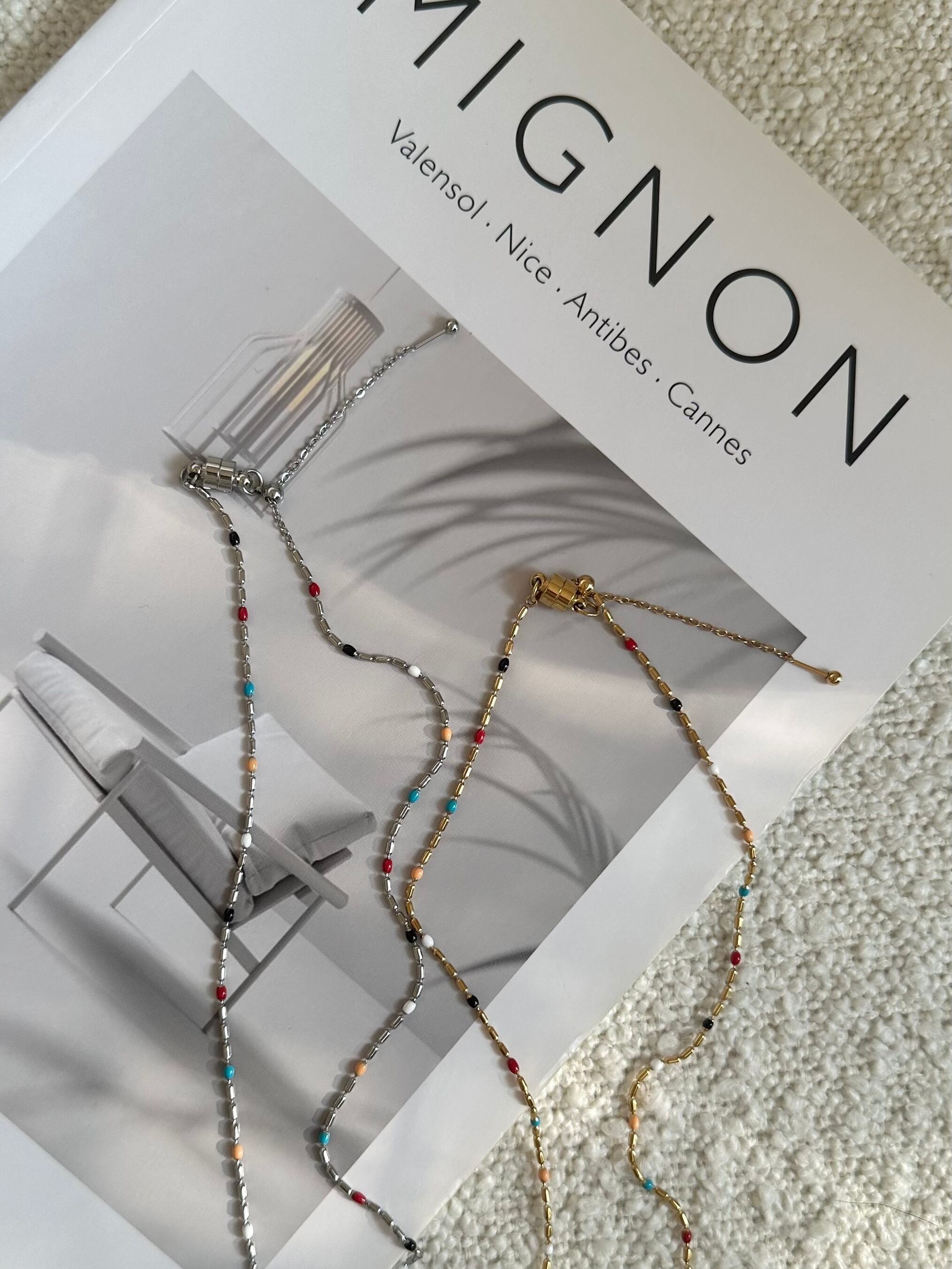 SS slide magnet random beads necklace