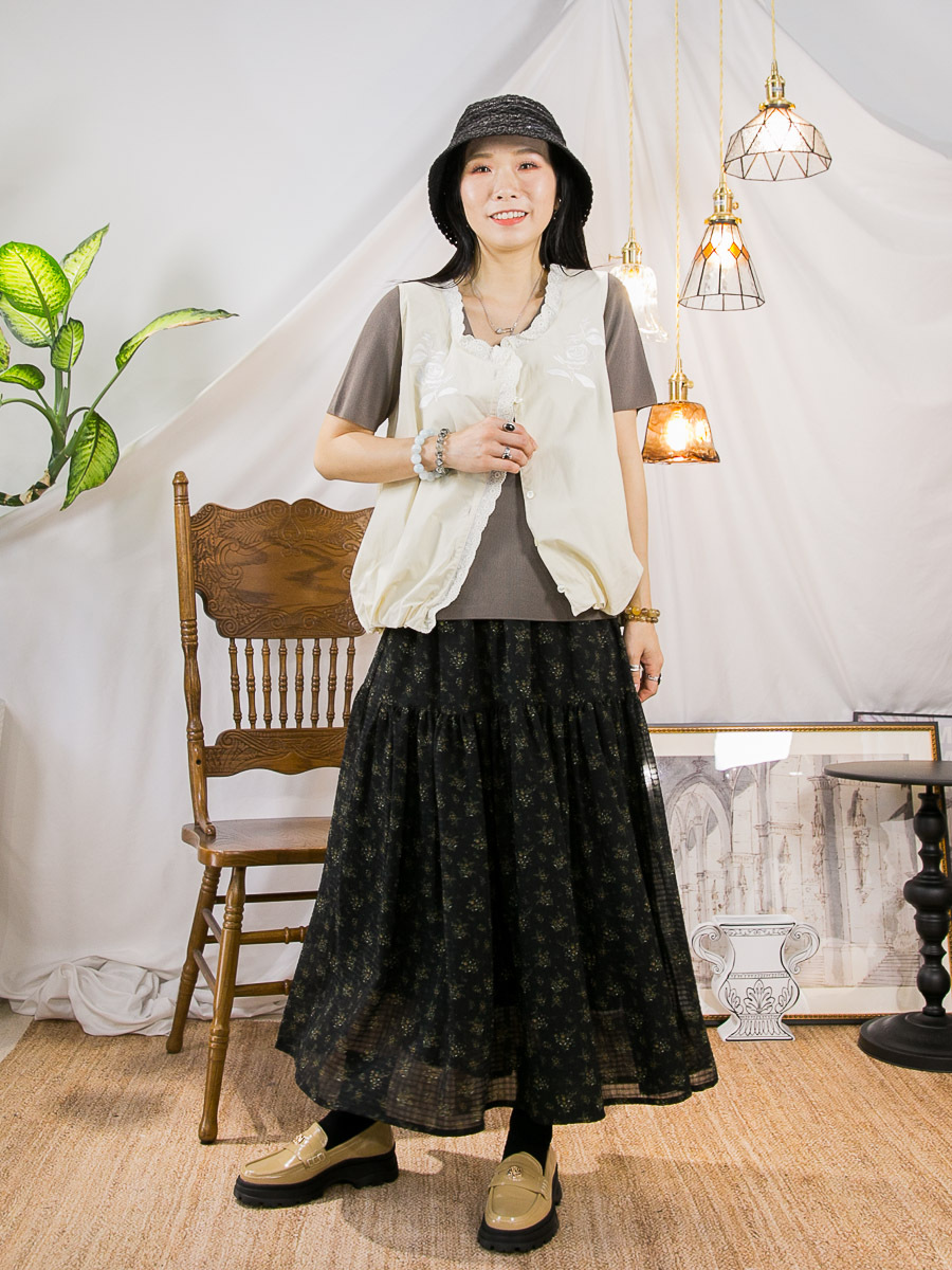 【3/4-7/4限時優惠】【3-7/4滿$1000送禮物】橡根腰．花花PRINT．雪紡料半截裙 (有厘布) (有袋)