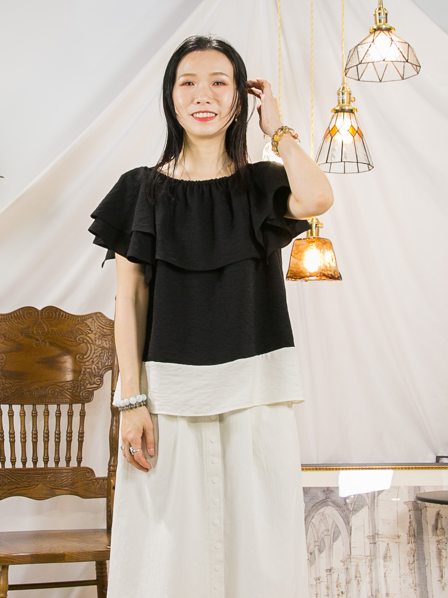 【3/4-7/4限時優惠】【3-7/4滿$1000送禮物】橡根領．拼色滑滑麻棉料TOP