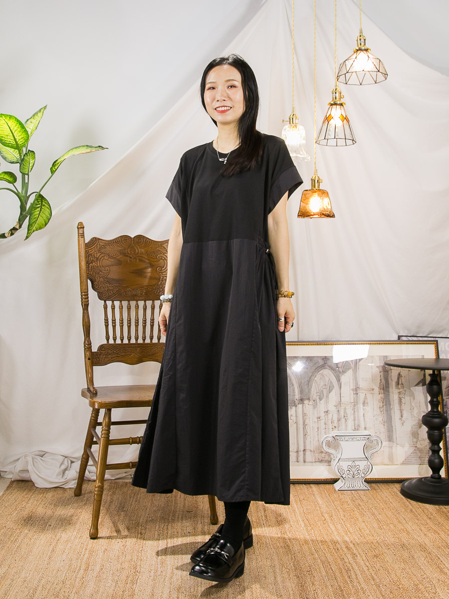 【3/4-7/4限時優惠】【3-7/4滿$1000送禮物】腰位束繩打摺．風褸料 拼 雙面料 OPS (有袋)