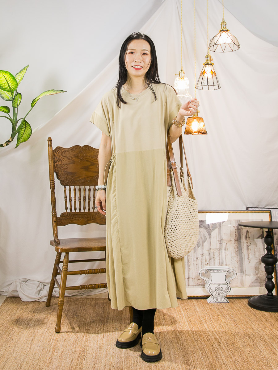 【3/4-7/4限時優惠】【3-7/4滿$1000送禮物】腰位束繩打摺．風褸料 拼 雙面料 OPS (有袋)