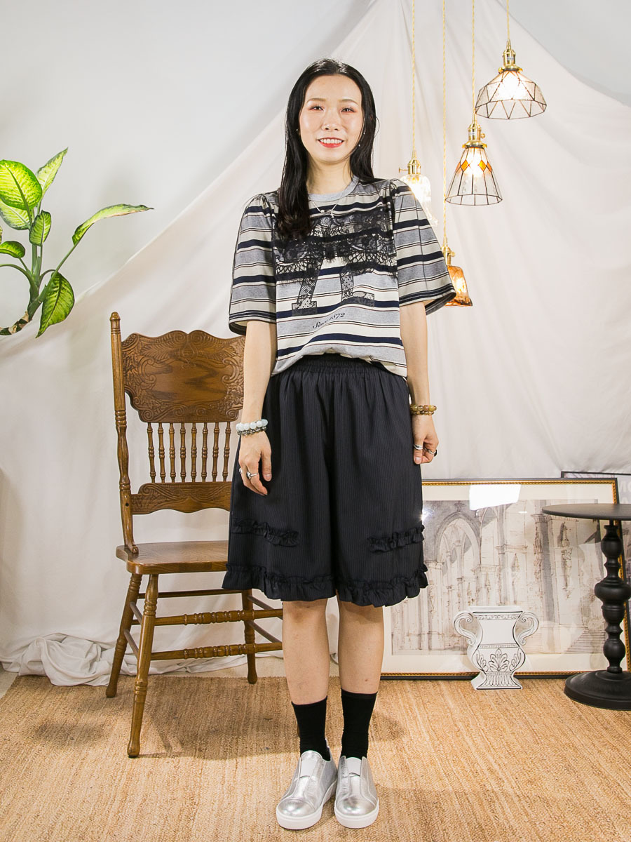 【3/4-7/4限時優惠】【3-7/4滿$1000送禮物】領位 手袖 LACE網布．英文字PRINT．橫間COTTON料TOP