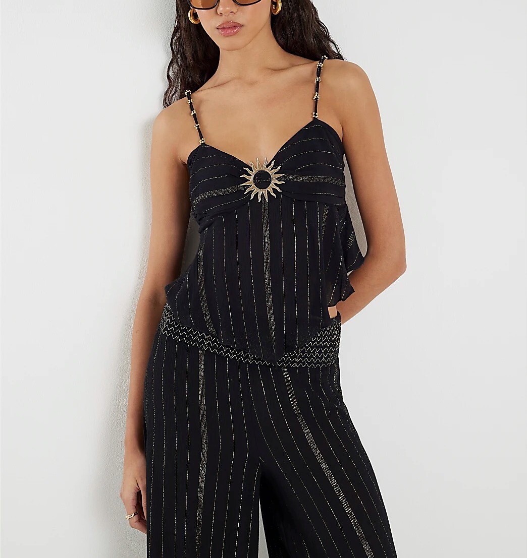 Black Gold黑金色亮蔥金屬環縫珠上衣