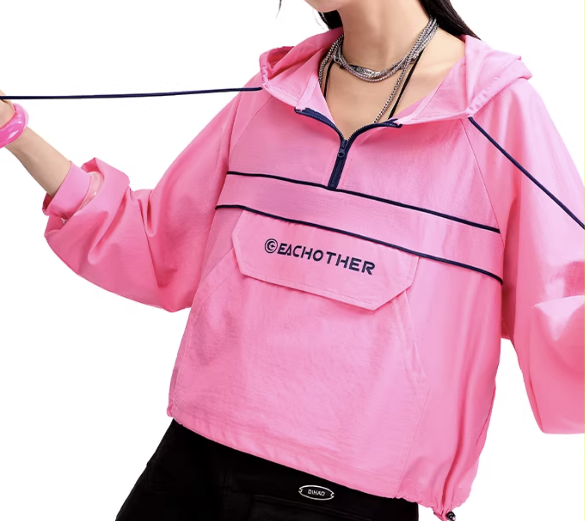 0403gz02-春季服飾-半拉鍊運動連帽防曬罩上衣(A2)