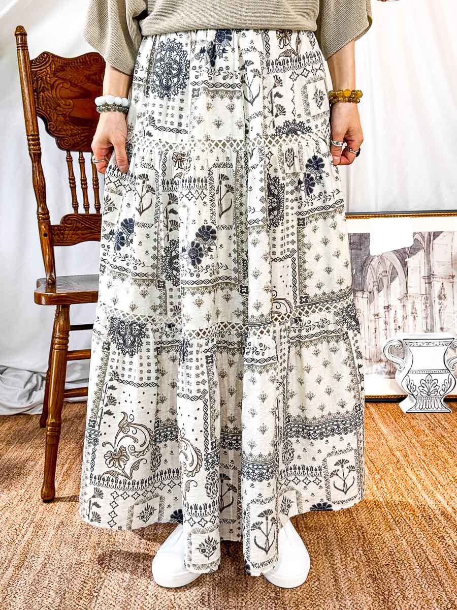 【3/4-7/4限時優惠】【3-7/4滿$1000送禮物】橡根腰．民族PATTERN．麻棉料半截裙 (有厘布)