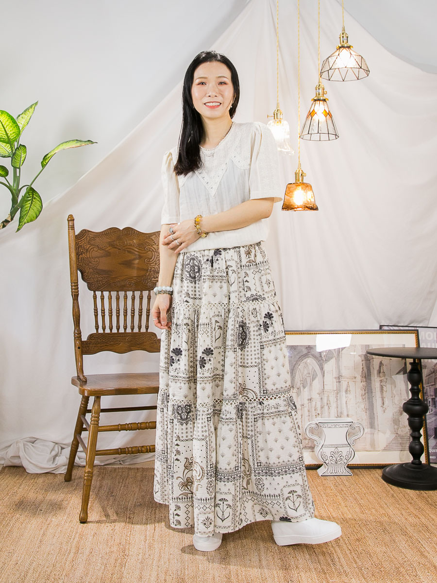 【3/4-7/4限時優惠】【3-7/4滿$1000送禮物】橡根腰．民族PATTERN．麻棉料半截裙 (有厘布)