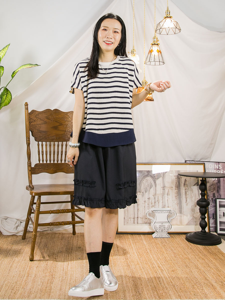 【3/4-7/4限時優惠】【3-7/4滿$1000送禮物】下擺麻棉料 RUFFLE邊．橫間線仔料TOP