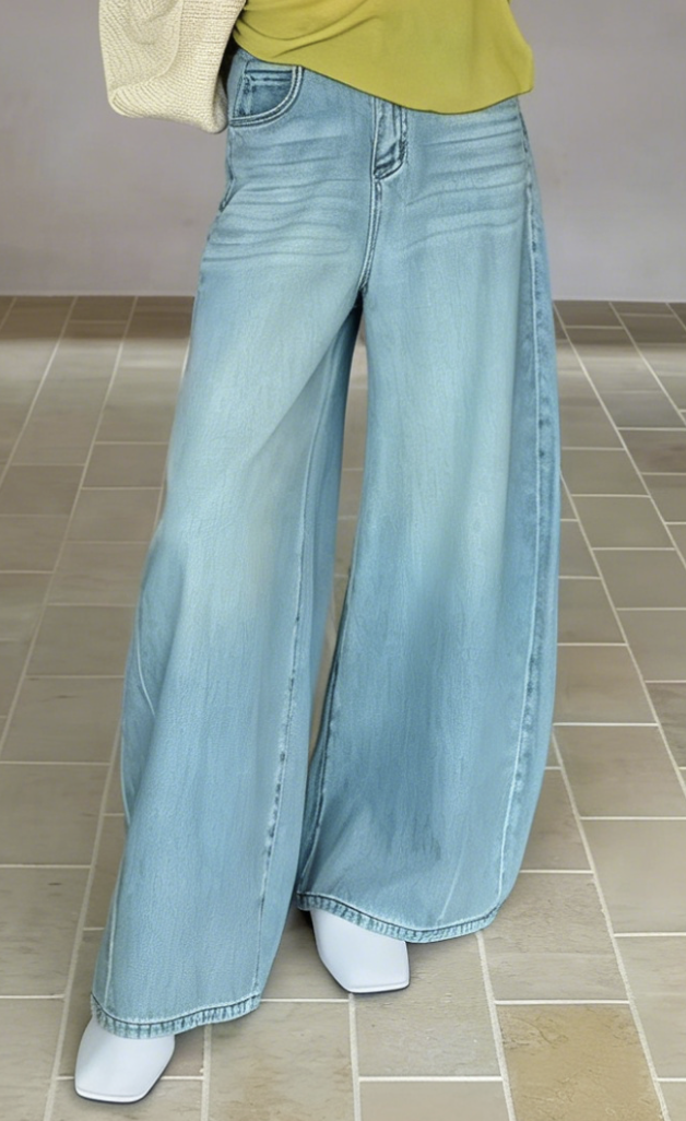 0403gz07-春季服飾-水洗高腰顯瘦百搭寬鬆闊腿牛仔褲(A7)