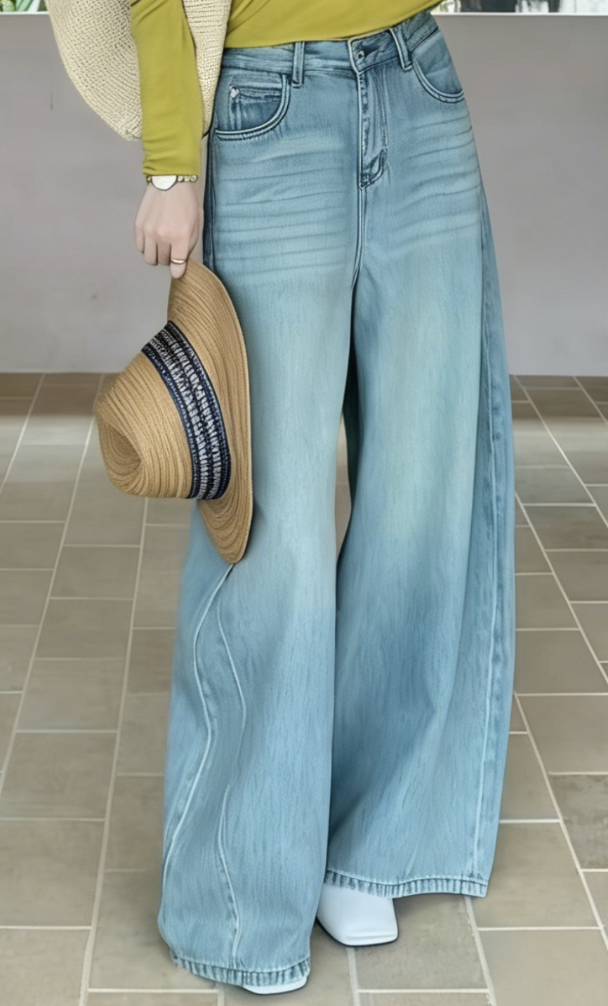 0403gz07-春季服飾-水洗高腰顯瘦百搭寬鬆闊腿牛仔褲(A7)