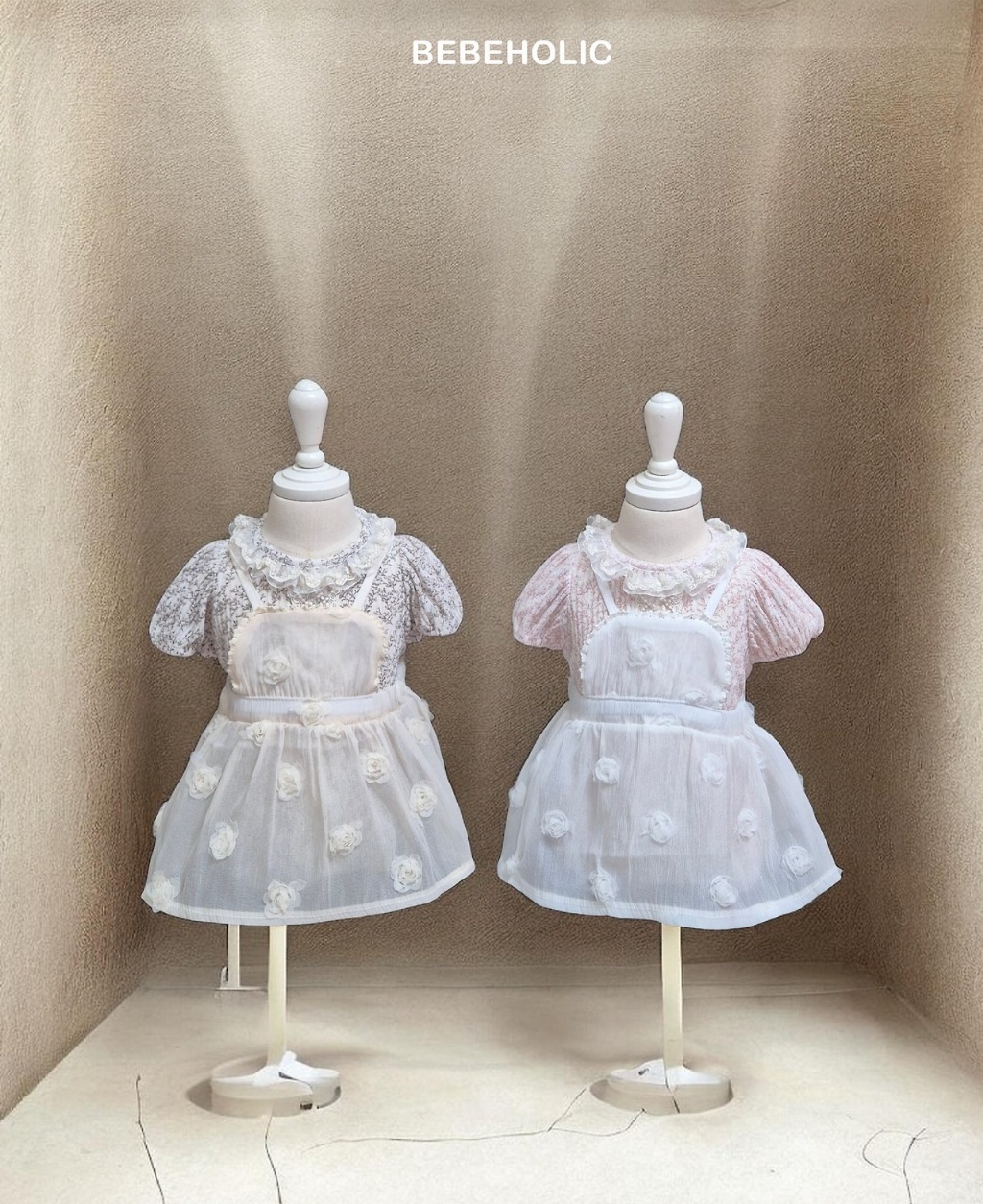 正韓夏bebeholic 嫩嬰清新玫瑰吊帶罩衫