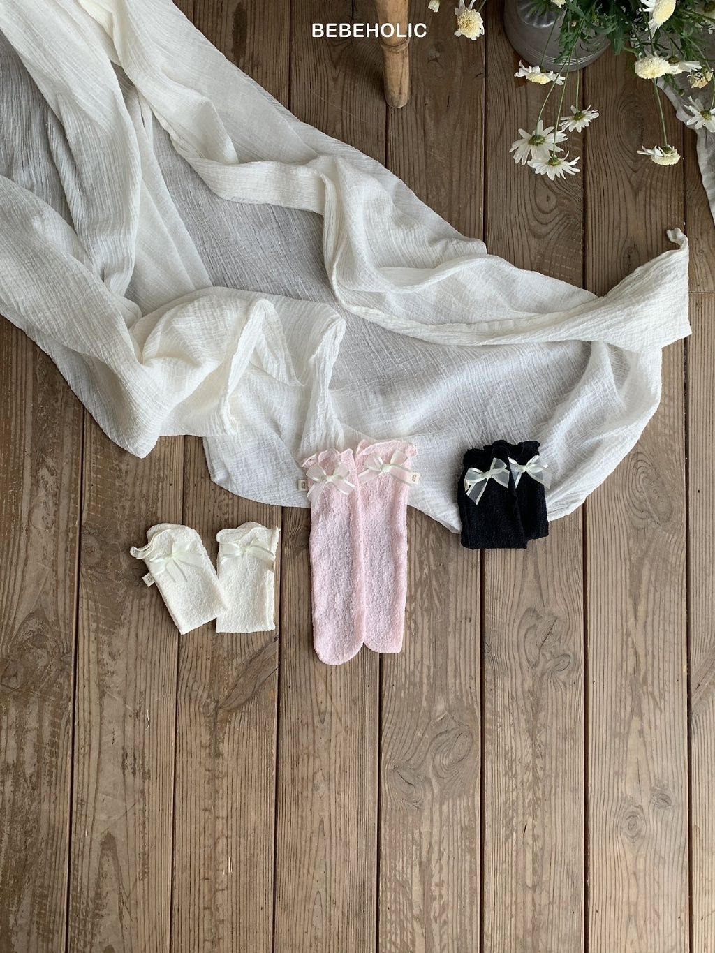正韓夏bebeholic 嫩嬰蝴蝶結蕾絲襪