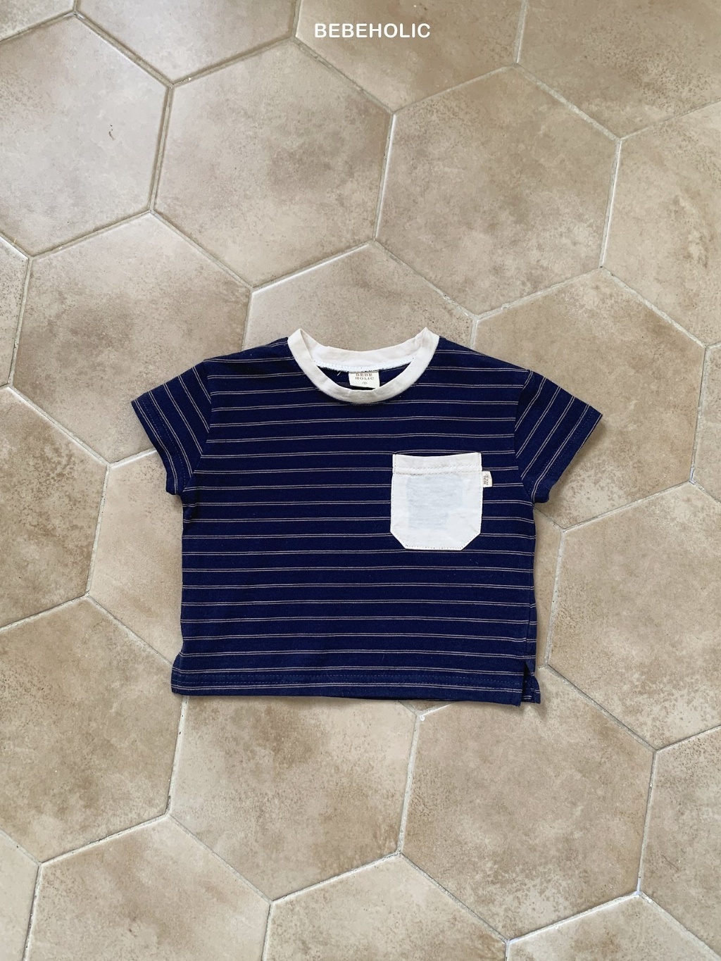 正韓夏bebeholic 嫩嬰條紋小口袋上衣