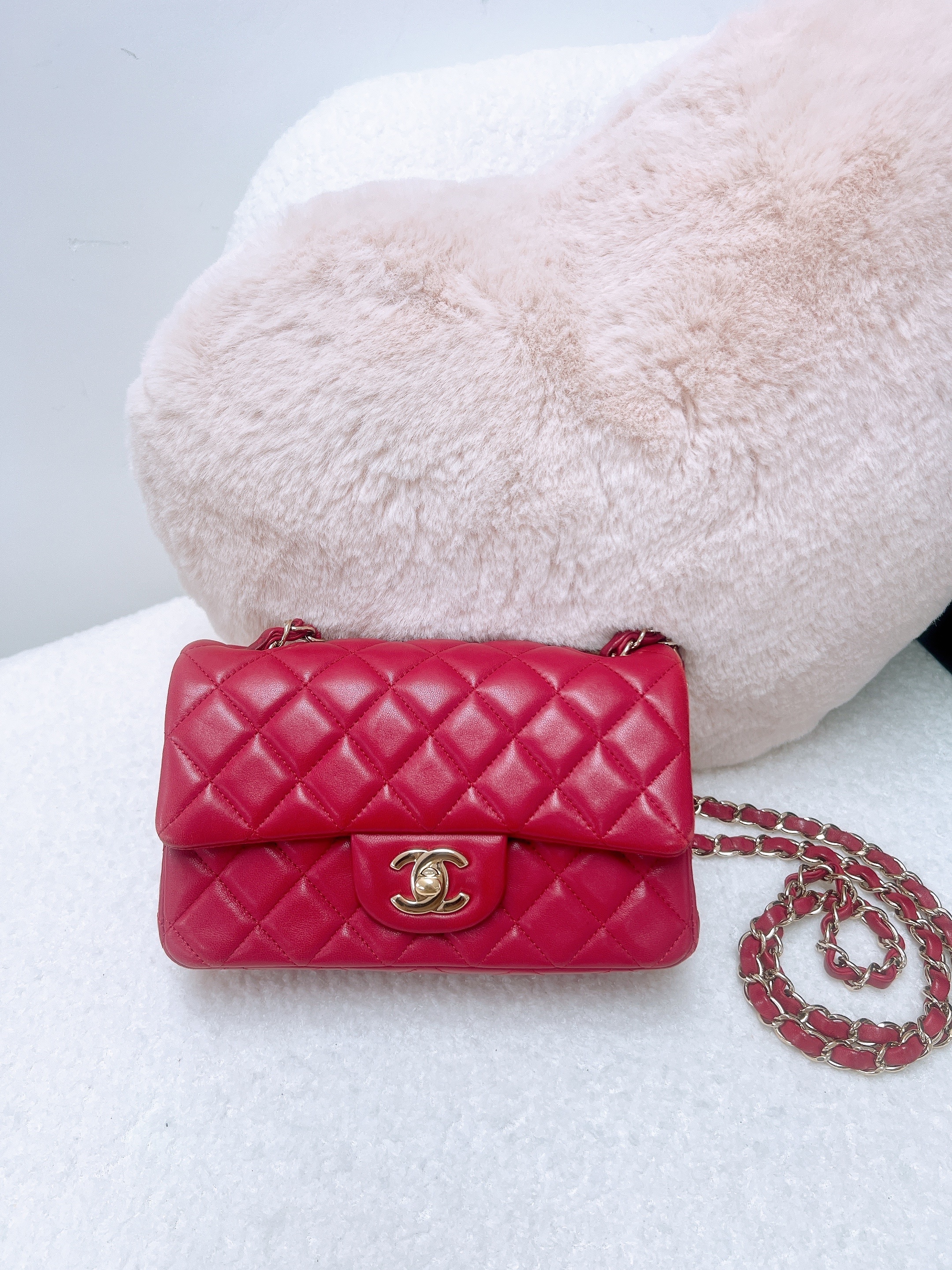 Chanel mini classic flap cf 20 (red/ GHW)