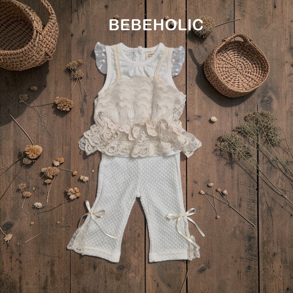 正韓夏bebeholic 嫩嬰三色蕾絲假兩件上衣