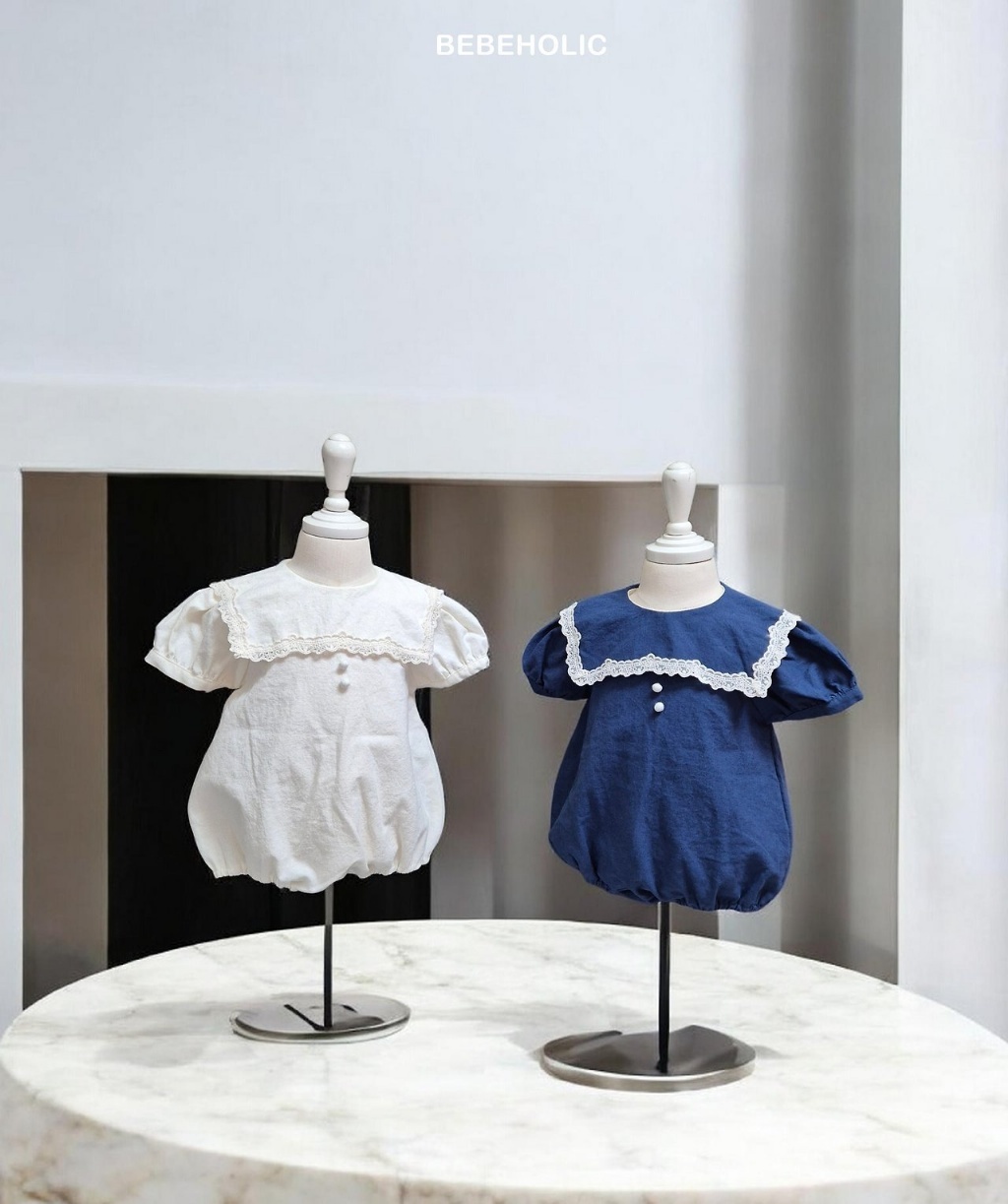 正韓夏bebeholic 嫩嬰小毛球海軍領包屁衣