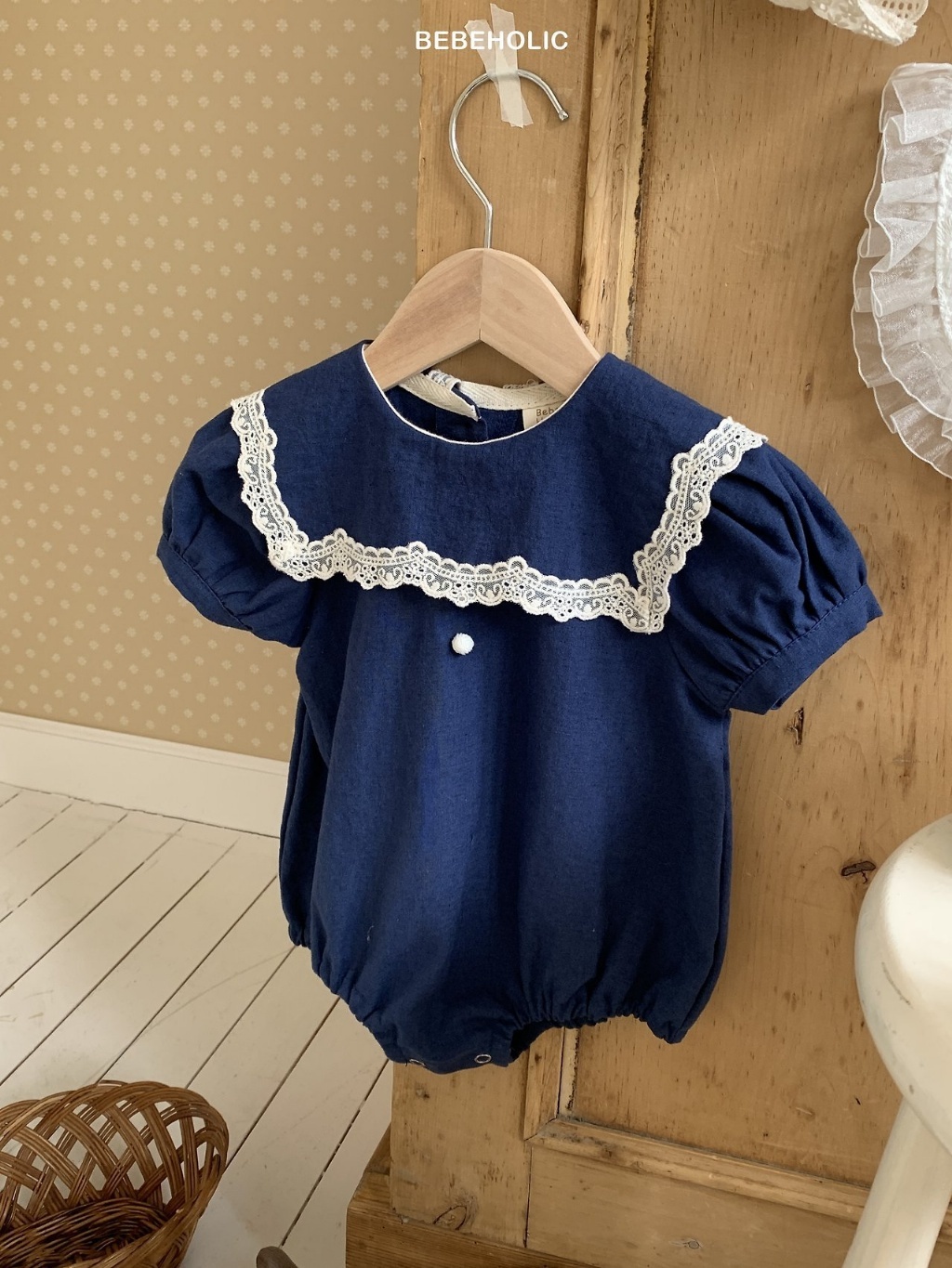 正韓夏bebeholic 嫩嬰小毛球海軍領包屁衣