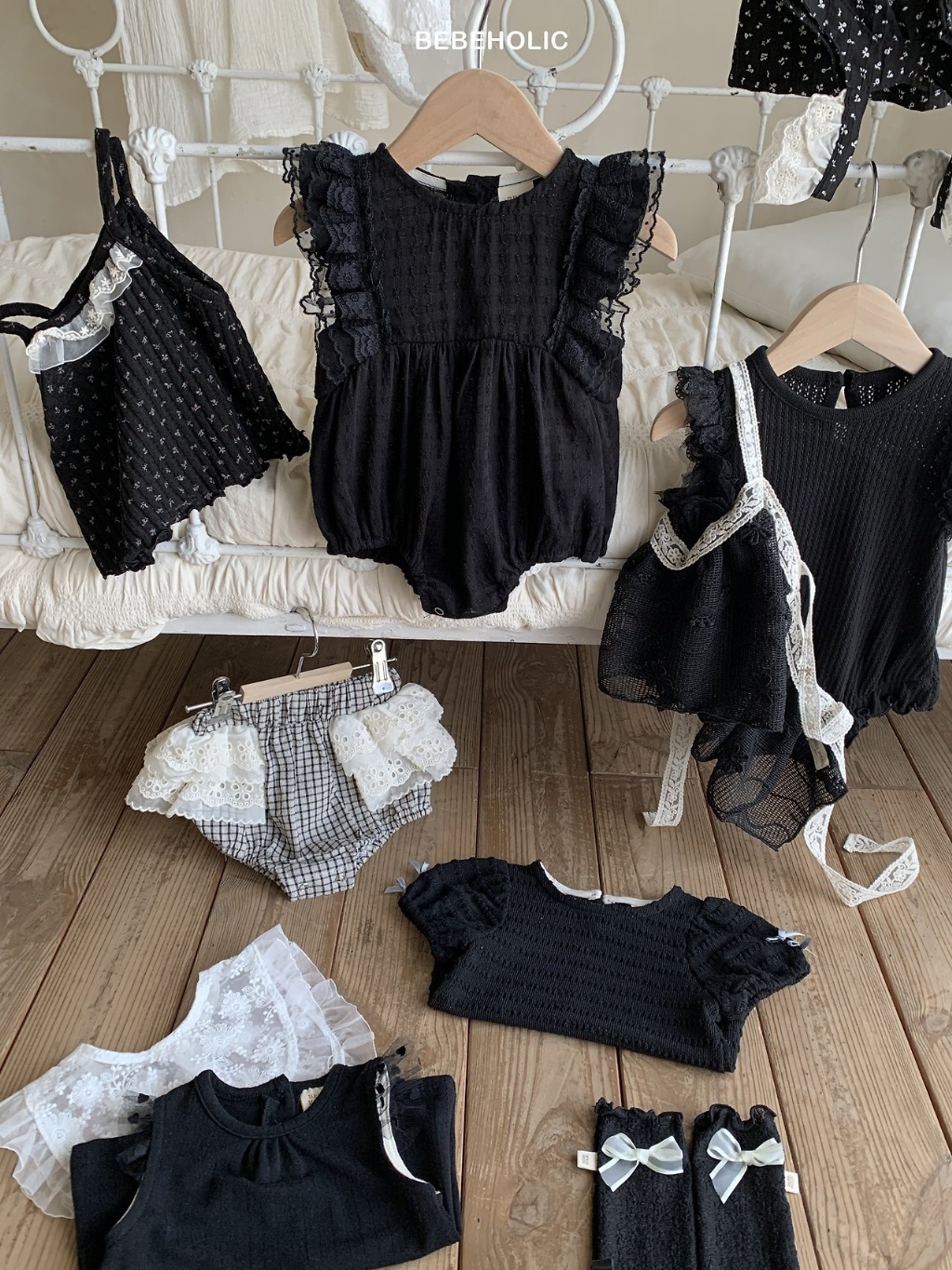 正韓夏bebeholic 嫩嬰典雅飛袖包屁衣