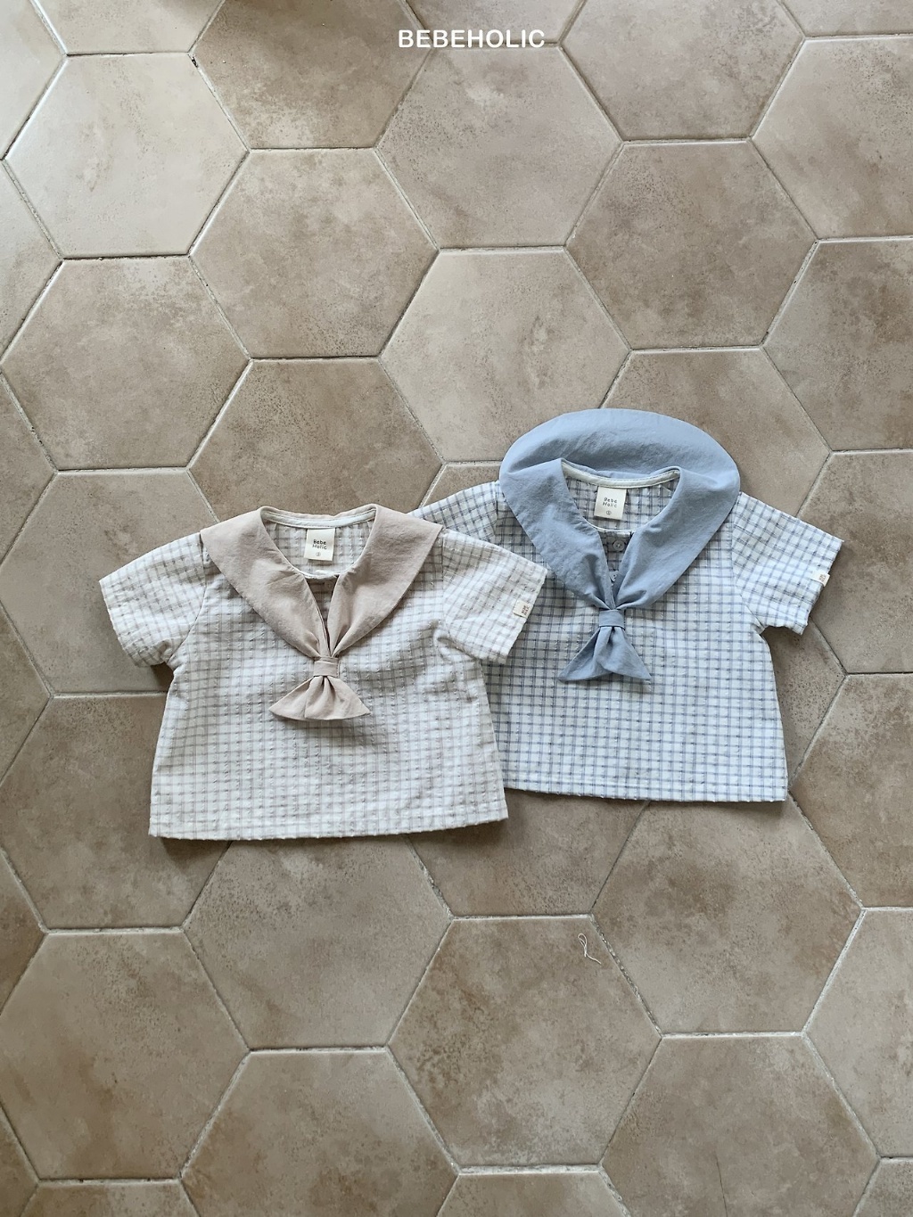 正韓夏bebeholic 嫩嬰小方格領結上衣
