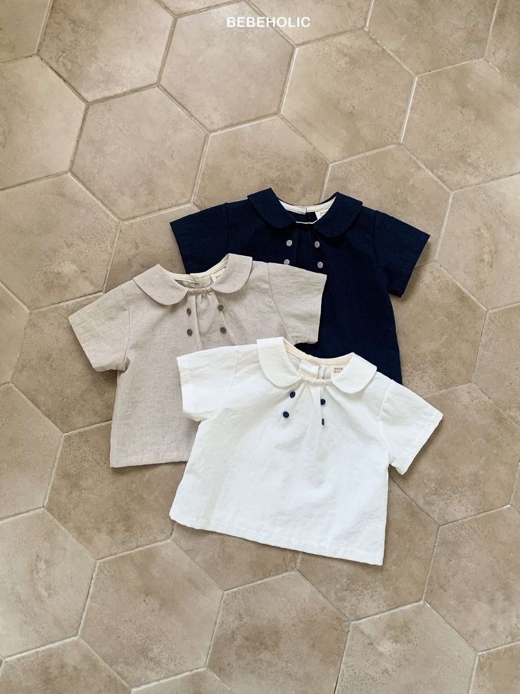 正韓夏bebeholic 嫩嬰三色小領邊上衣