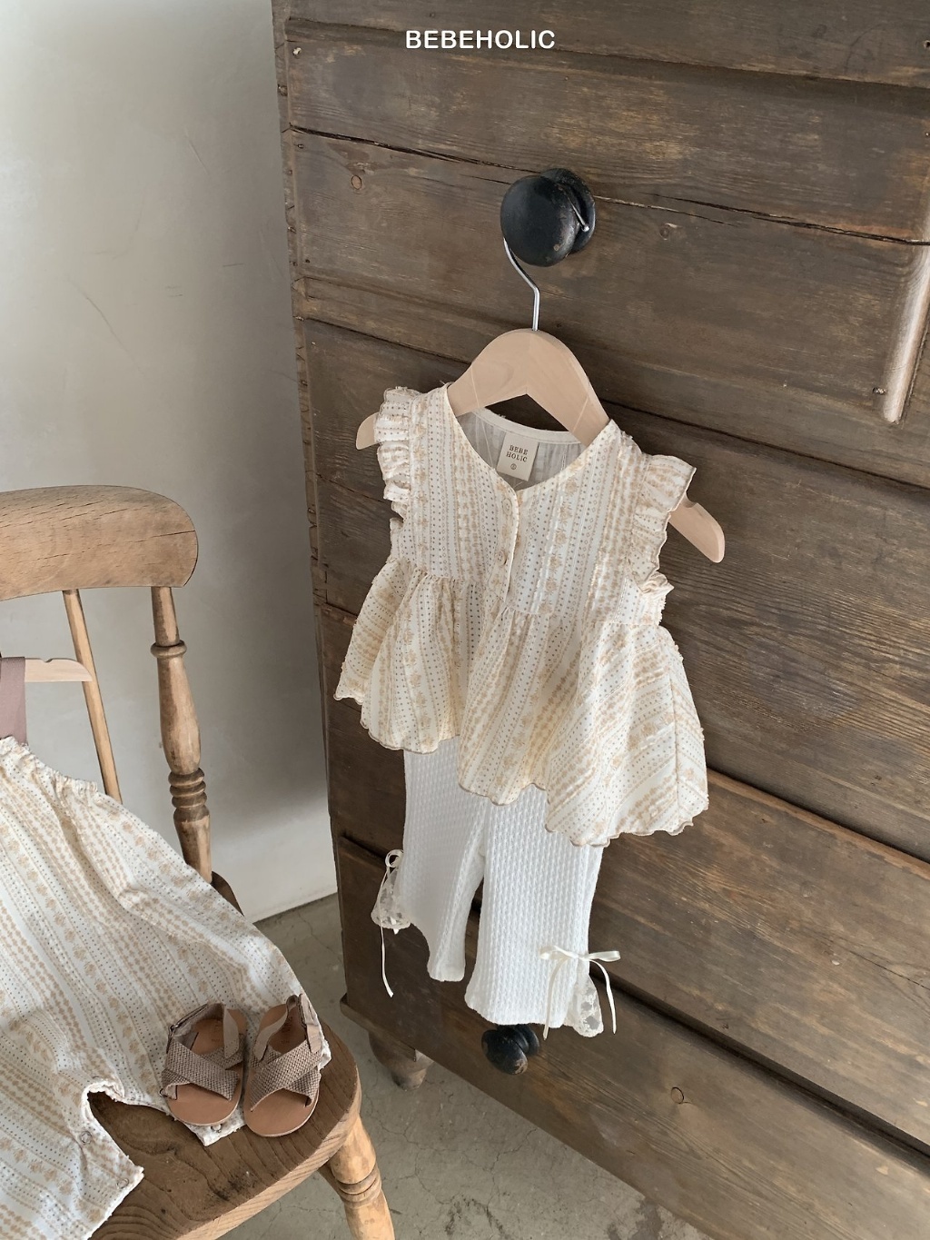 正韓夏bebeholic 嫩嬰民俗風捲邊上衣