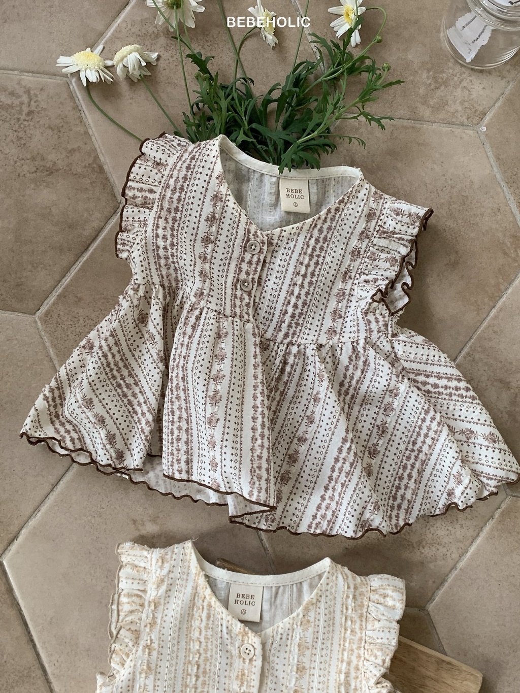 正韓夏bebeholic 嫩嬰民俗風捲邊上衣