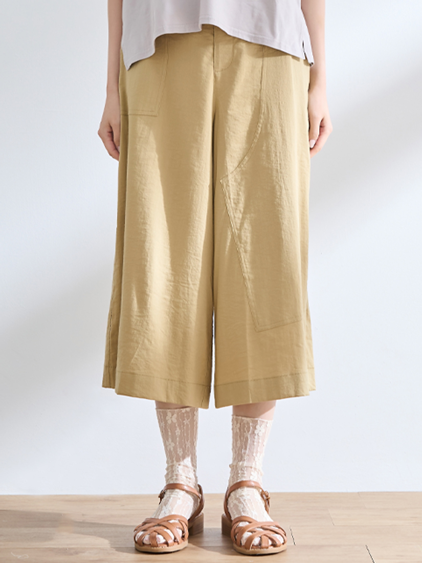 剪接不對稱八分工裝寬褲