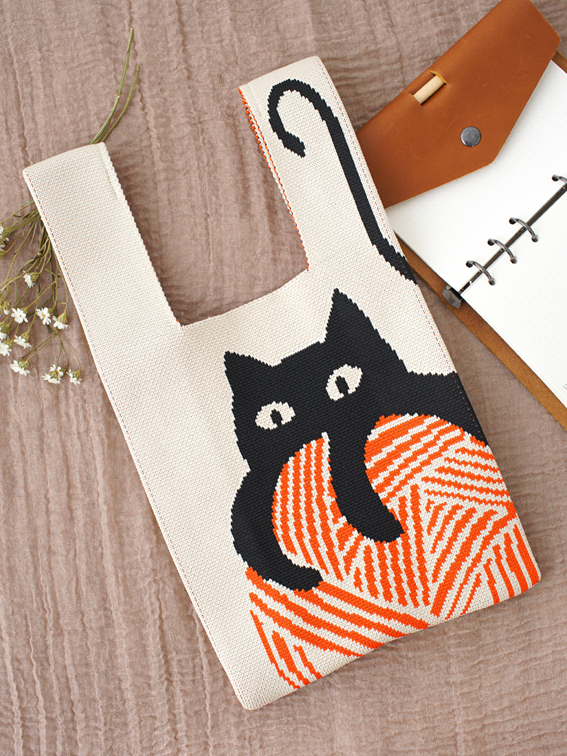 插畫塗鴉風格針織手袋