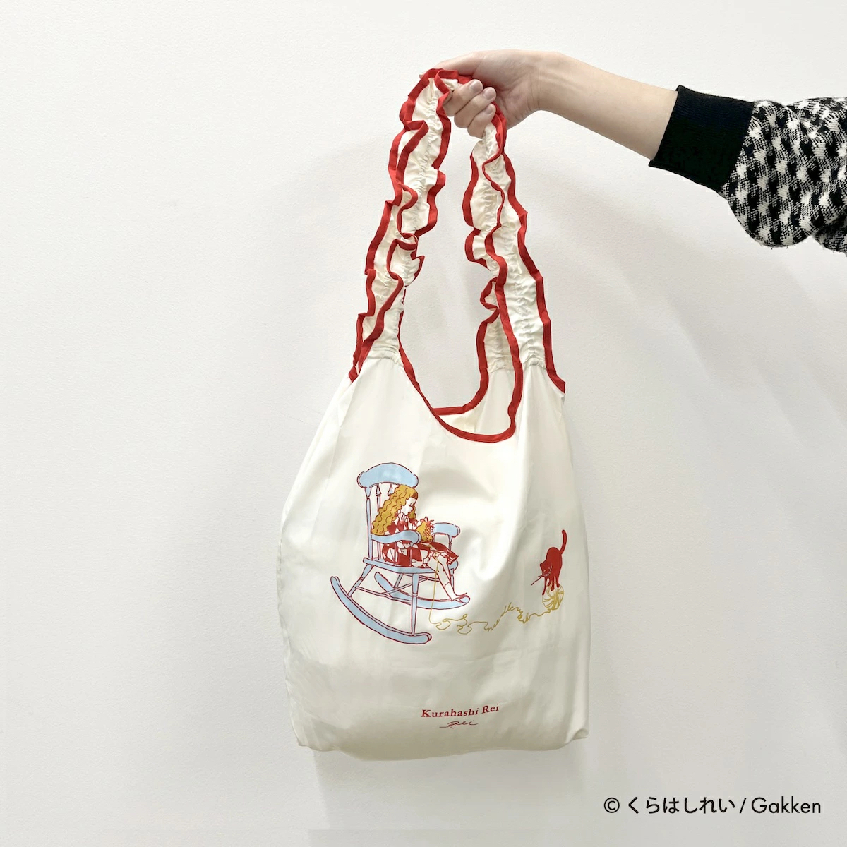 貓咪與女孩 荷葉邊 環保購物袋｜日本 倉橋伶衣