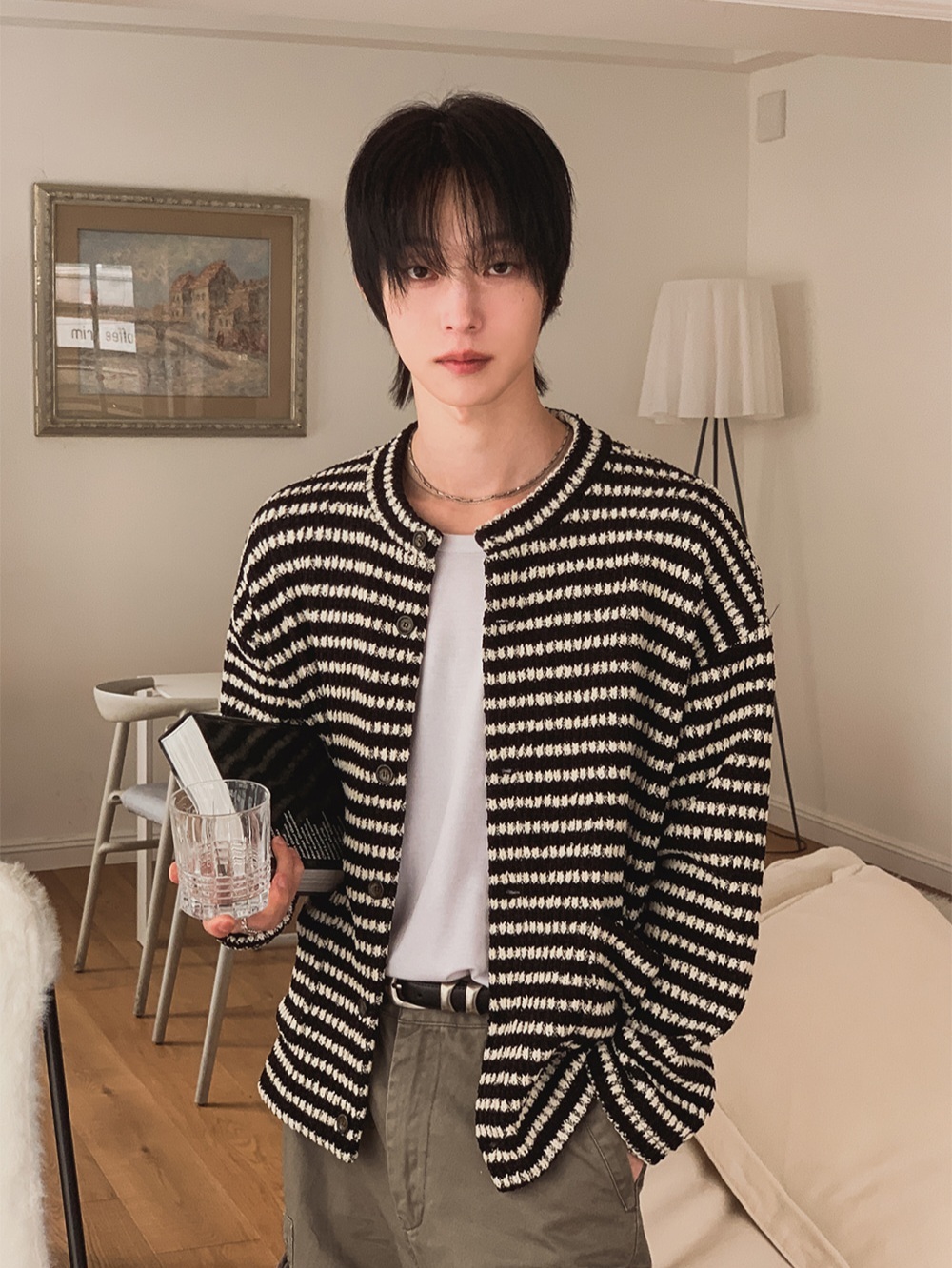 Luboy 條紋短版開襟衫