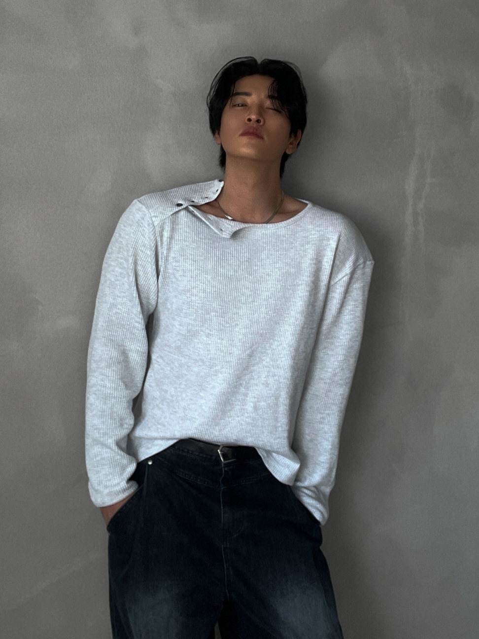 華夫格肩扣長袖T恤