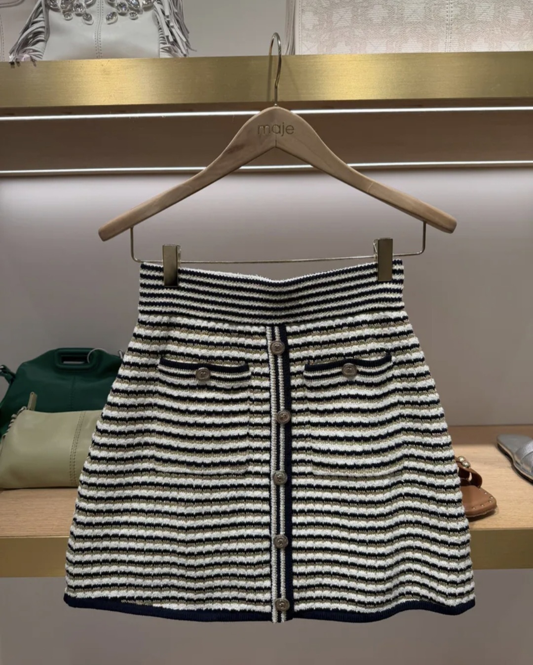 Maje 黑白金間條短裙 #MFPJU01192