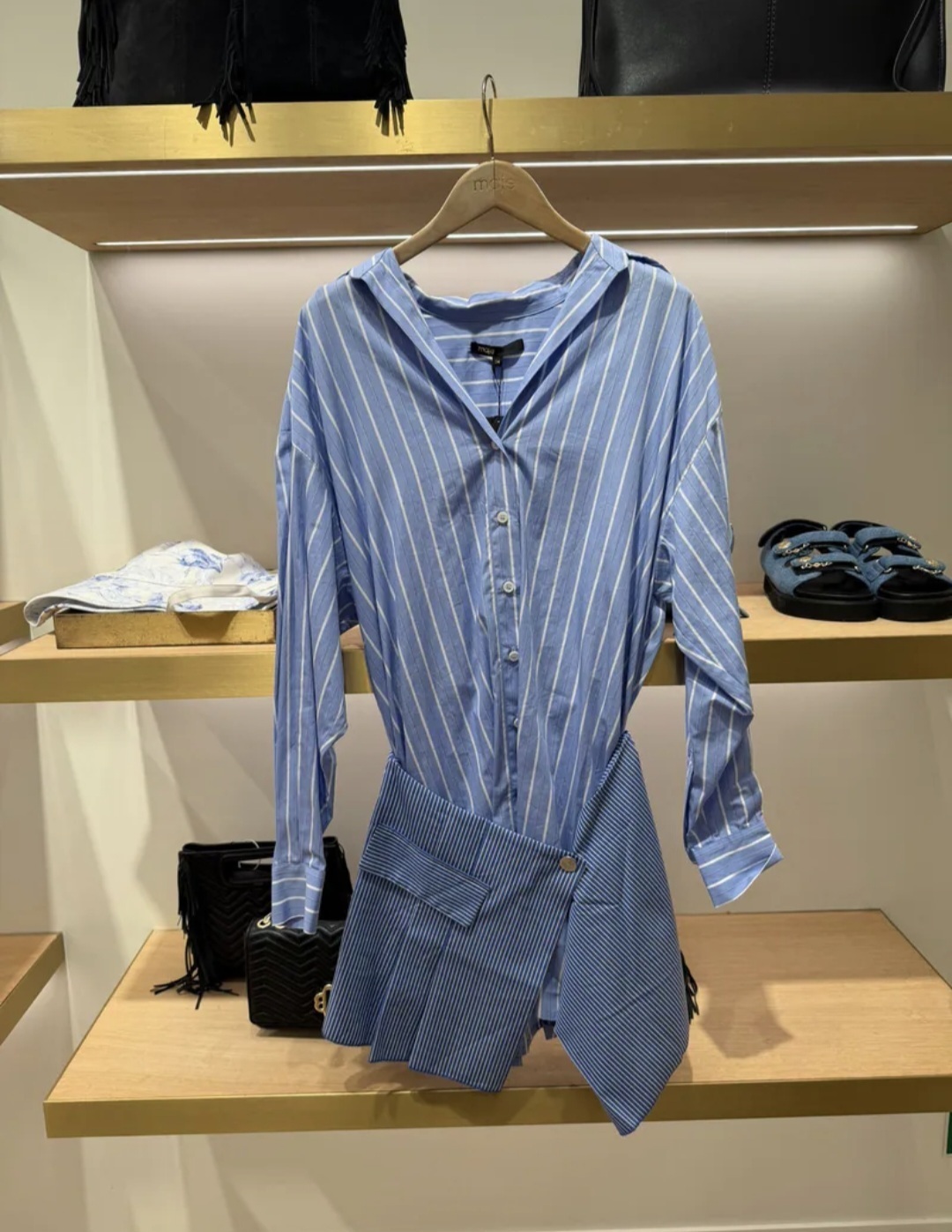 Maje 白色直條紋藍色長袖襯衫 #MFPRO033664