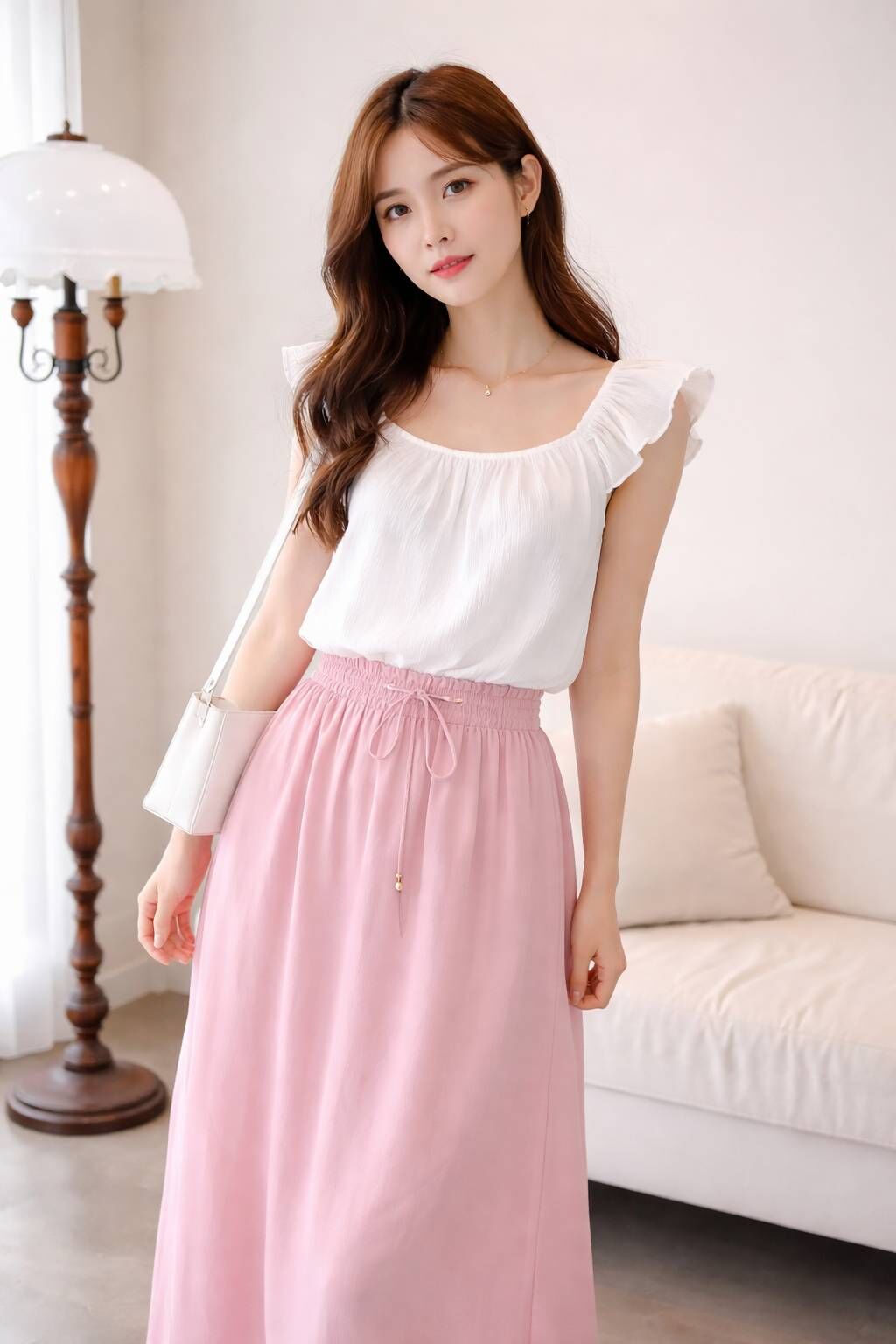 VR051-小格子荷葉邊背心