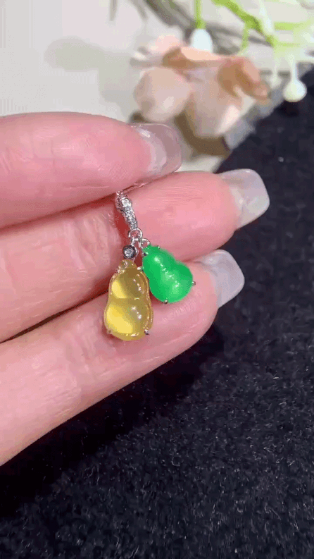 3252224 翡翠雙色葫蘆吊墜小滴溜